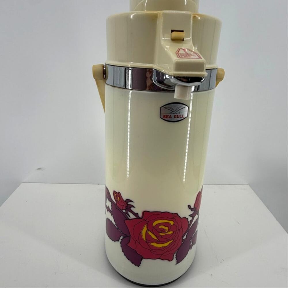 Vintage Airpot Pump Thermos Floral Vacuum Carafe Retro Coffee Server Sea Gull